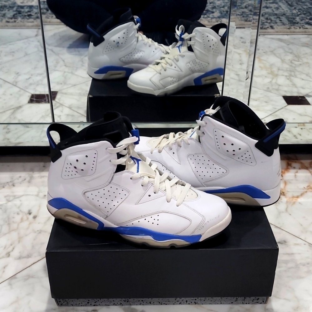 JORDANS 2014 RETRO 6 WHITE & LIGHT BLUE.